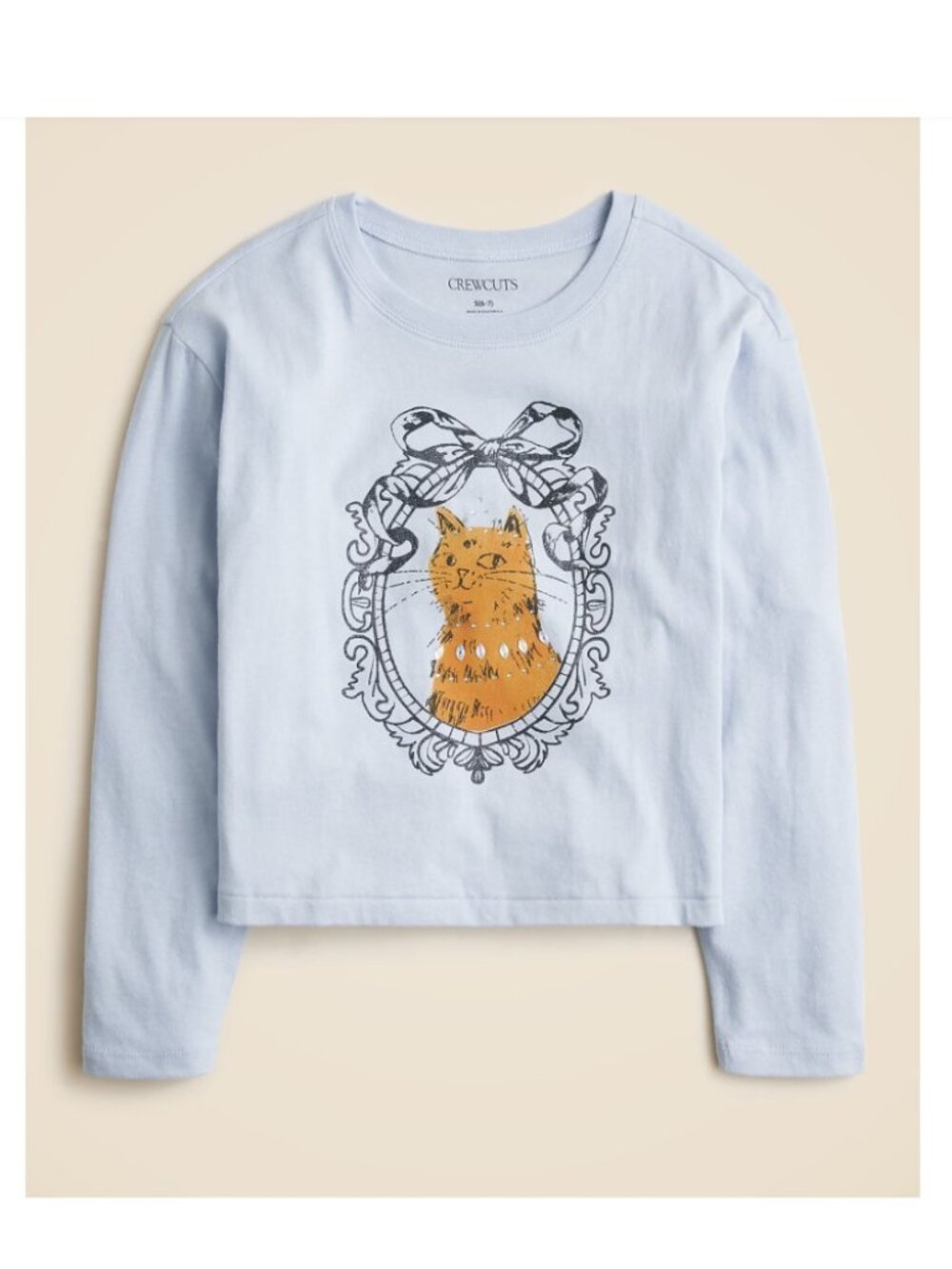 NWT JCrew Crewcuts Girls' Long-Sleeve Cat portrait graphic T-shirt Cotton size L